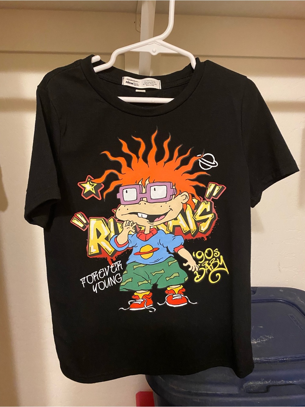 Kid's Black Graphic Tee featuring Chuckie from Rugrats